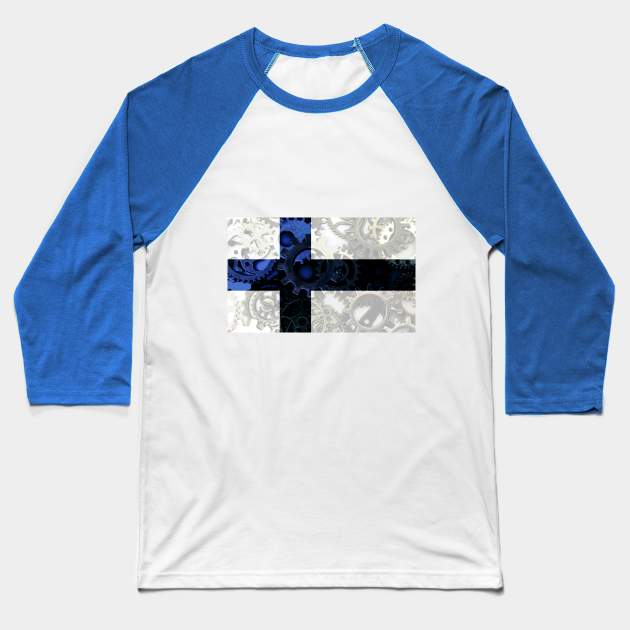 Flag of Finland - Gears Baseball T-Shirt by DrPen